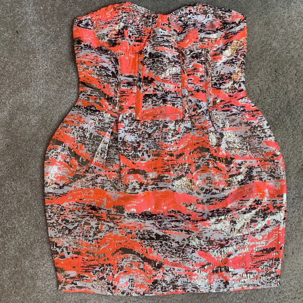 Structured orange and gold foil  printed dress